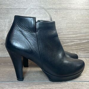 Paul Green Alexa Black Leather Women’s Sz 7/UK 4.5 Platform Zip Ankle Boots